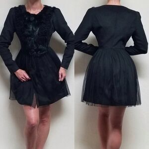 Modcloth Ryu Charcoal Rabbit Fur Tulle Wool Blend Button Up Coat Dress Small